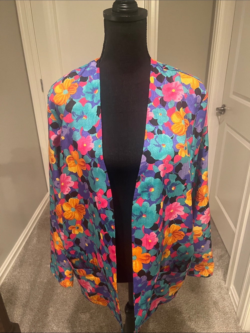 Bechamel Floral Open-Front Blazer in Teal, Purple, Pink & Orange